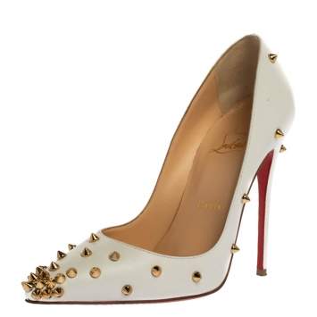 Pre Owned Christian Louboutin White Leather Degraspike Pumps Size 36