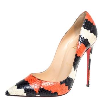 Pre Owned Christian Louboutin Tri Color Python Leather So Kate Pointed Toe Pumps Size 38