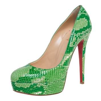 Pre Owned Christian Louboutin Green Python Leather Bianca Platform Pumps Size 38