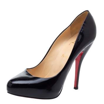 Pre Owned Christian Louboutin Black Patent Leather Rolando Platform Pumps Size 38.5