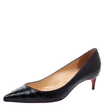Pre Owned Christian Louboutin Black Python Kitten Heel Pumps Size 37