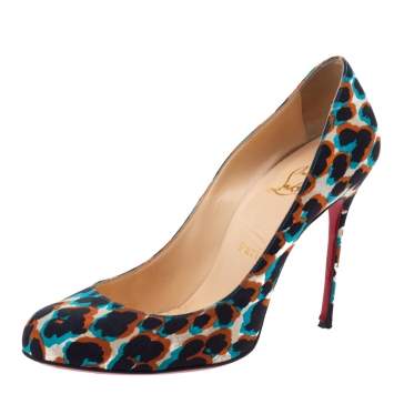 Pre Owned Christian Louboutin Multicolor Leopard Print Fabric Simple Pumps Size 38