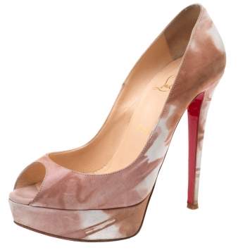 Pre Owned Christian Louboutin Ombre Beige/White Suede Lady Peep Toe Platform Pumps Size 39