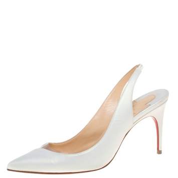 Pre Owned Christian Louboutin White Leather And PVC Pointed Toe Slingback Sandals Size 35.5