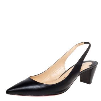 Pre Owned Christian Louboutin Black Leather Slingback Sandals Size 40