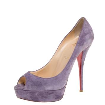 Pre Owned Christian Louboutin Violet Suede Lady Peep Toe Platform Pumps Size 38.5
