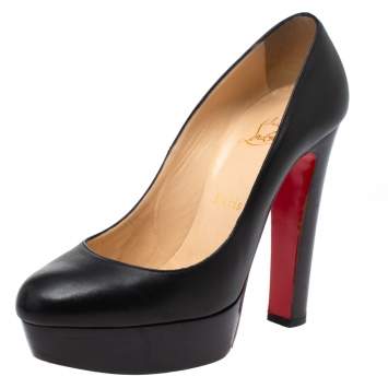 Pre Owned Christian Louboutin Black Leather Bibi Platform Pumps Size 38