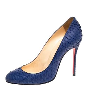 Pre Owned Christian Louboutin Blue Python Fifi Pumps Size 37