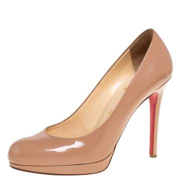 Pre Owned Christian Louboutin Beige Patent Leather New Simple Platform Pumps Size 38