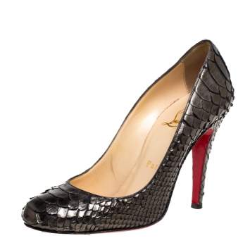 Pre Owned Christian Louboutin Metallic Olive Green Python Leather Fifi Pumps Size 35