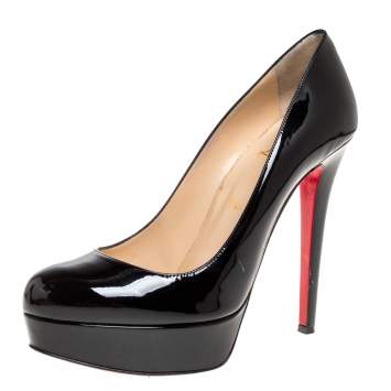 Pre Owned Christian Louboutin Black Patent Leather Bianca Platform Pumps Size 39.5