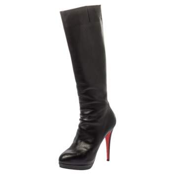 Pre Owned Christian Louboutin Black Leather Structural Knee Boots Size 40.5
