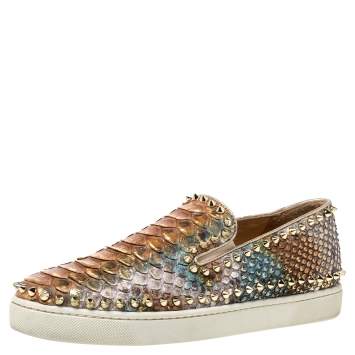 Pre Owned Christian Louboutin Multicolor Python Pik Boat Slip On Sneakers Size 40.5