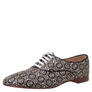 Pre Owned Christian Louboutin Multicolor Woven Leather Fred Lace Up Oxfords Size 41.5