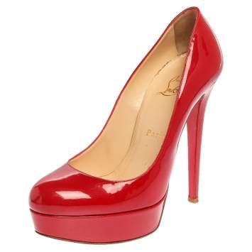 Pre Owned Christian Louboutin Red Patent Leather Bianca Platform Pumps Size 38