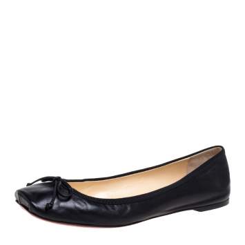 Pre Owned Christian Louboutin Black Leather Rosella Bow Ballet Flats Size 40
