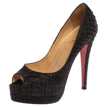 Pre Owned Christian Louboutin Black Python Leather Lady Peep Pumps Size 36