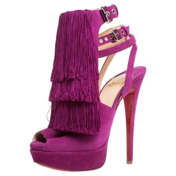 Pre Owned Christian Louboutin Fuchsia Suede Change Of The Guard Cross Ankle Strap Sandals Size 36