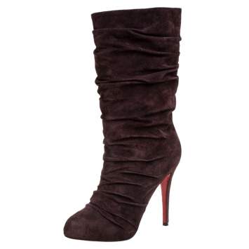 Pre Owned Christian Louboutin Brown Suede Pilos Boots Size 40