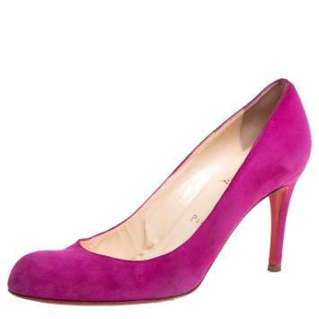 Pre Owned Christian Louboutin Fuchsia Suede Simple Pumps Size 38.5