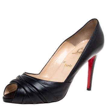 Pre Owned Christian Louboutin Black Leather Clownita Peep Toe Pumps Size 40.5