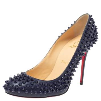 Pre Owned Christian Louboutin Blue Leather Fifi Spike Pumps Size 38.5