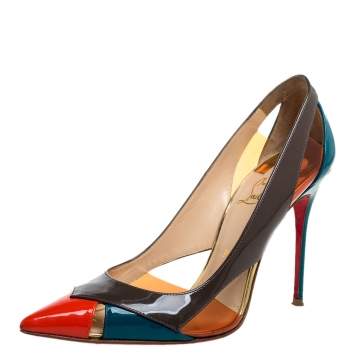 Pre Owned Christian Louboutin Multicolor Patent Leather And PVC Slingback Pointed Toe Pumps Size 39