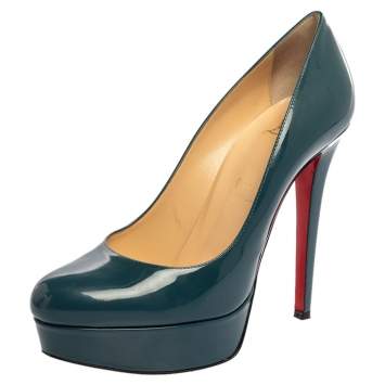 Pre Owned Christian Louboutin Tale Green Patent Leather Bianca Platform Pumps Size 38.5