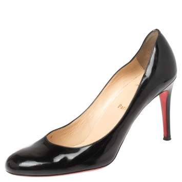 Pre Owned Christian Louboutin Black Patent Leather Simple Pumps Size 39