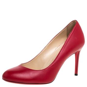 Pre Owned Christian Louboutin Red Leather Simple Pumps Size 37