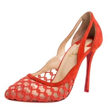 Pre Owned Christian Louboutin orange Suede And Mesh K Racas Pumps Size 38