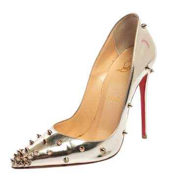 Pre Owned Christian Louboutin Metallic Silver Leather Degraspike Pumps Size 38.5