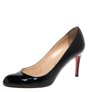 Pre Owned Christian Louboutin Black Patent Leather Simple Pumps Size 39.5