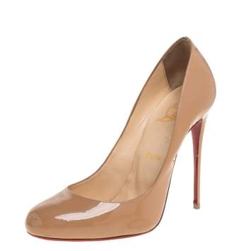 Pre Owned Christian Louboutin Beige Patent Leather Simple Pumps Size 38.5