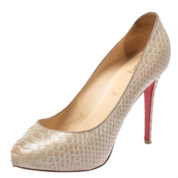 Pre Owned Christian Louboutin Beige Python Simple Platform Pumps Size 39.5