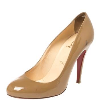 Pre Owned Christian Louboutin Beige Patent Leather Simple Pumps Size 38