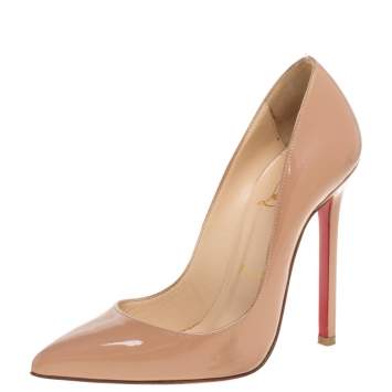 Pre Owned Christian Louboutin Beige Patent Leather So Kate Pointed Toe Pump Size 36