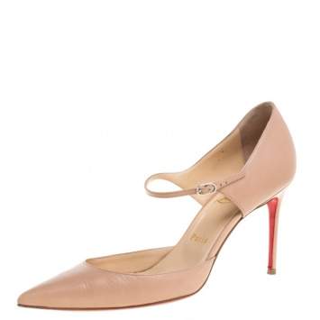 Pre Owned Christian Louboutin Beige Leather Tirana Mary Jane Pointed Toe Pumps Size 38.5