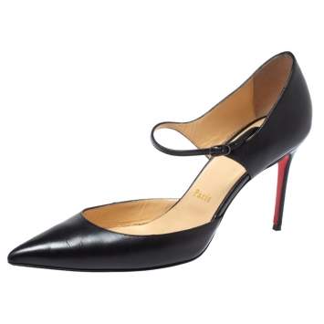 Pre Owned Christian Louboutin Black Leather Tirana Mary Jane Pointed Toe Pumps Size 38.5