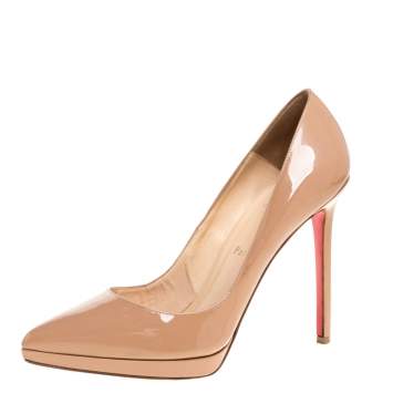 Pre Owned Christian Louboutin Beige Patent Leather Pigalle Plato Pumps Size 39.5