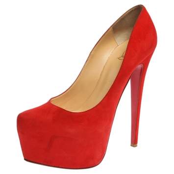 Pre Owned Christian Louboutin Orange Suede Daffodile Pumps Size 40
