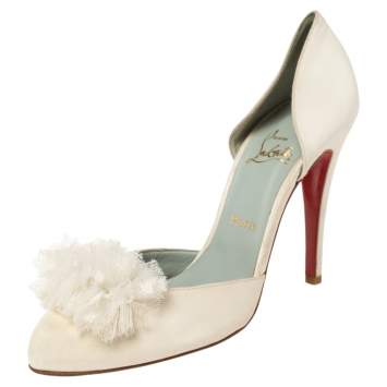 Pre Owned Christian Louboutin White Satin Biba Frou Pumps Size 40
