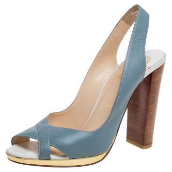 Pre Owned Christian Louboutin Teal Blue Leather Criss Cross Slingback Peep Toe Sandals Size 38