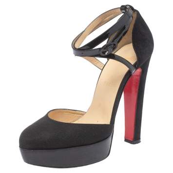 Pre Owned Christian Louboutin Black Canvas La Favorita Platform Sandals Size 38.5