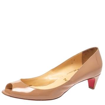 Pre Owned Christian Louboutin Beige Patent Leather You You Peep Toe Pumps Size 40