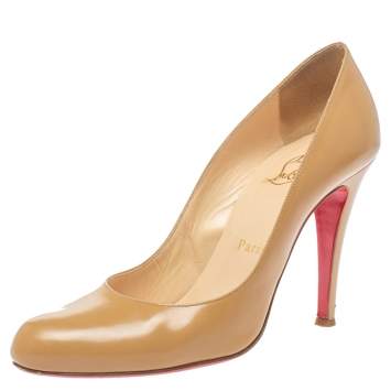 Pre Owned Christian Louboutin Beige Leather Feticha Pumps Size 36.5