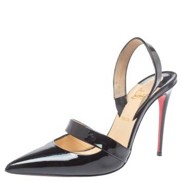 Pre Owned Christian Louboutin Black Patent Leather Actina Pumps Size 38