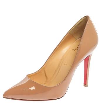 Pre Owned Christian Louboutin Beige Patent Leather Pigalle Pointed Toe Pumps Size 38