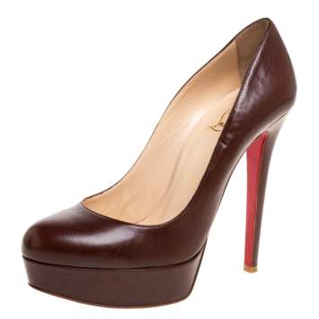 Pre Owned Christian Louboutin Brown Leather Bianca Platform Pumps Size 38