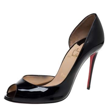 Pre Owned Christian Louboutin Black Patent Leather Galu D'orsay Peep Toe Pumps Size 39